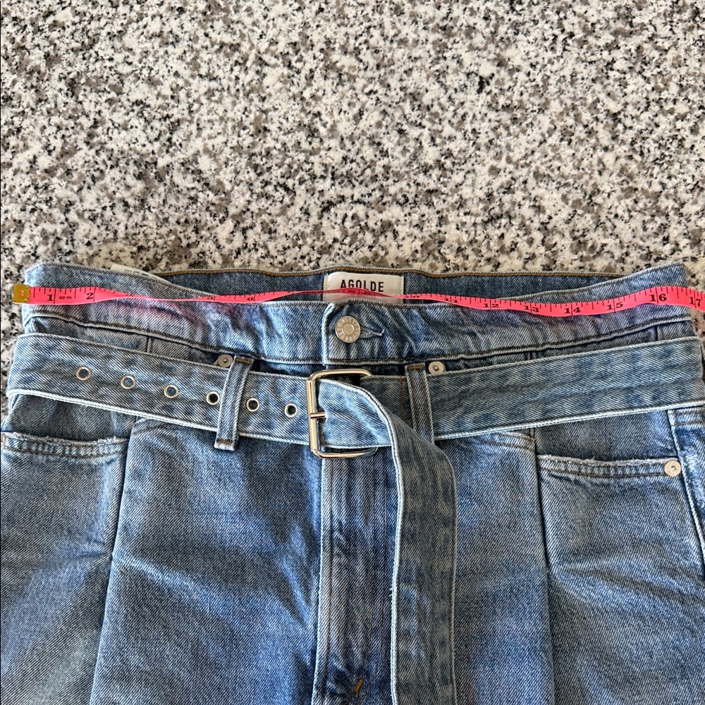 Agolde 90’s Reworked Paper-bag Belted High Waist Denim Shorts Light Wash Sz 27 - Picture 8 of 12